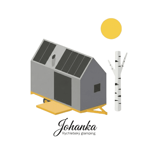 Johanka — illustration of a tiny house with birch and sun